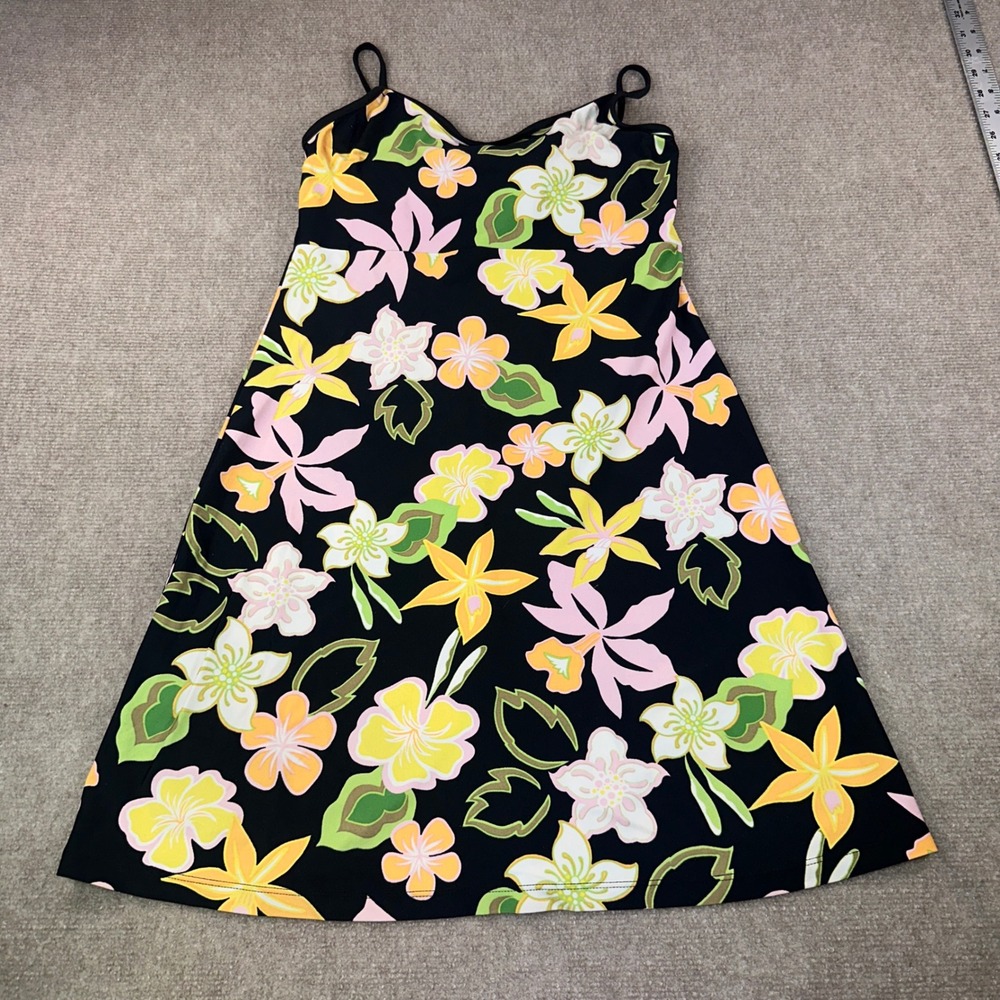 Athleta Tropical Floral Mini Athletic Dress Black Pink Yellow Small Lace Up Back
